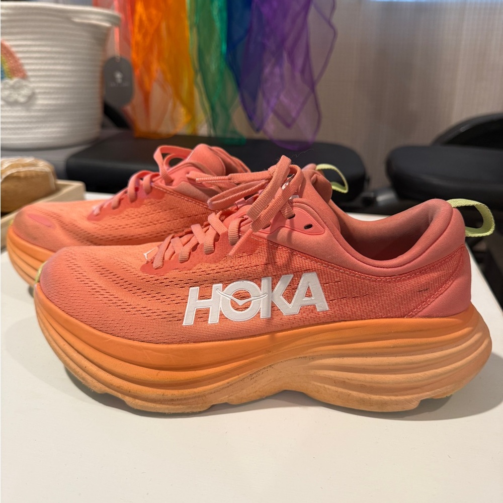 HOKA Vibrant Coral and Orange Sneakers